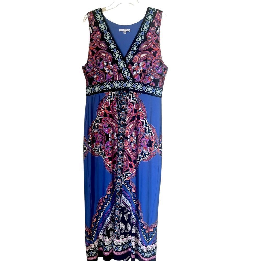 Studio One Floral Paisley Maxi Dress Blue Purple Sleeveless V Neck Dress sz L